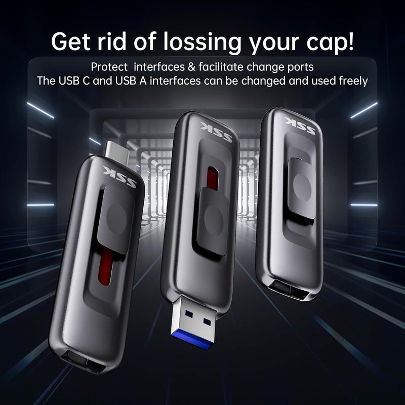 SSK 512gb Flash Drive,Fast Memory Stick with Sliding Dual USB 3.2 flashDrive Type-c +A up to 560 MB/s Read Speed Thumb-Drive,External Solid State-Drive for iPhone 15/16/17/Android/Windows/Tablet/TV - Image 5
